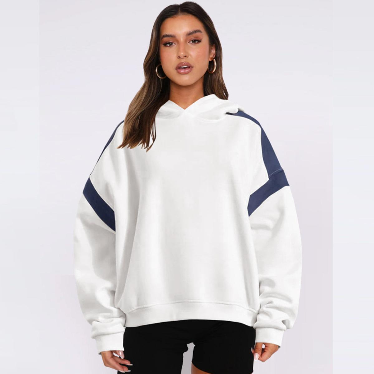 

2025 Women s Loose Color Block Ribbed Sweatshirt Casual Streetwear Fashion Oversized Pullover Top S