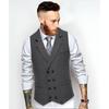Men's Burgundy Herringbone Double-Breasted Suit Vest Slim Fit Notch Lapel Waistcoat with Pockets