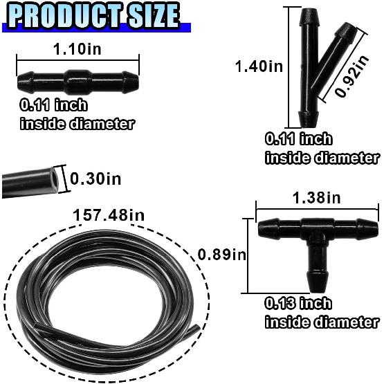 Universal Car Windshield Washer Hose Kit, 4M/13Ft Rubber Washer Fluid Hose with 30 Pcs Hose Connectors for Most Car Water Pump and Nozzles, Auto