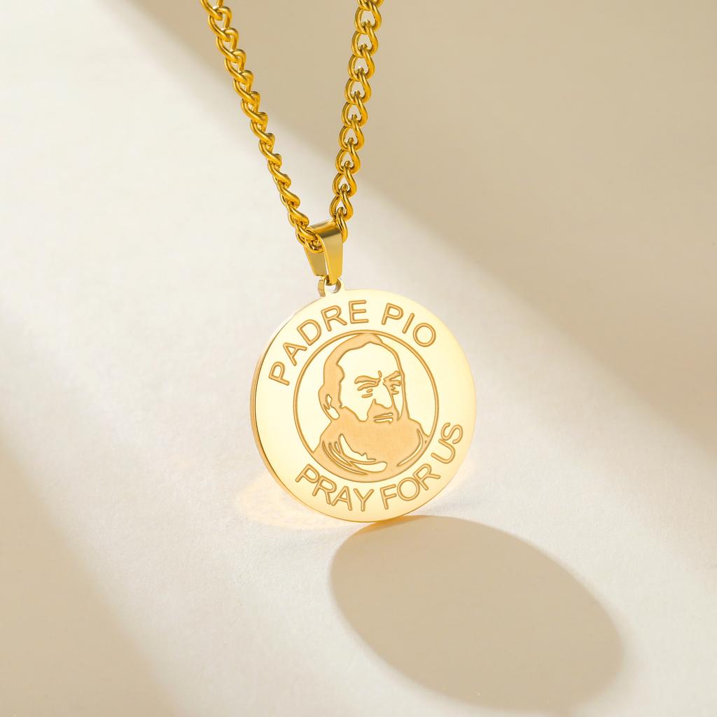 Lucktune Saint Padre Pio Pendant Necklace Women's Stainless Steel Necklace Catholic Religious Amulet Jewelry Pray For Us Gifts