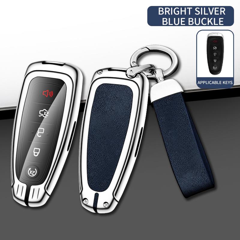 Leather Car Metal Key Case Cover for Ford Explorer Edge Escape Flex Taurus 2011 2012 2013 2014 2015 Keychain Accessories