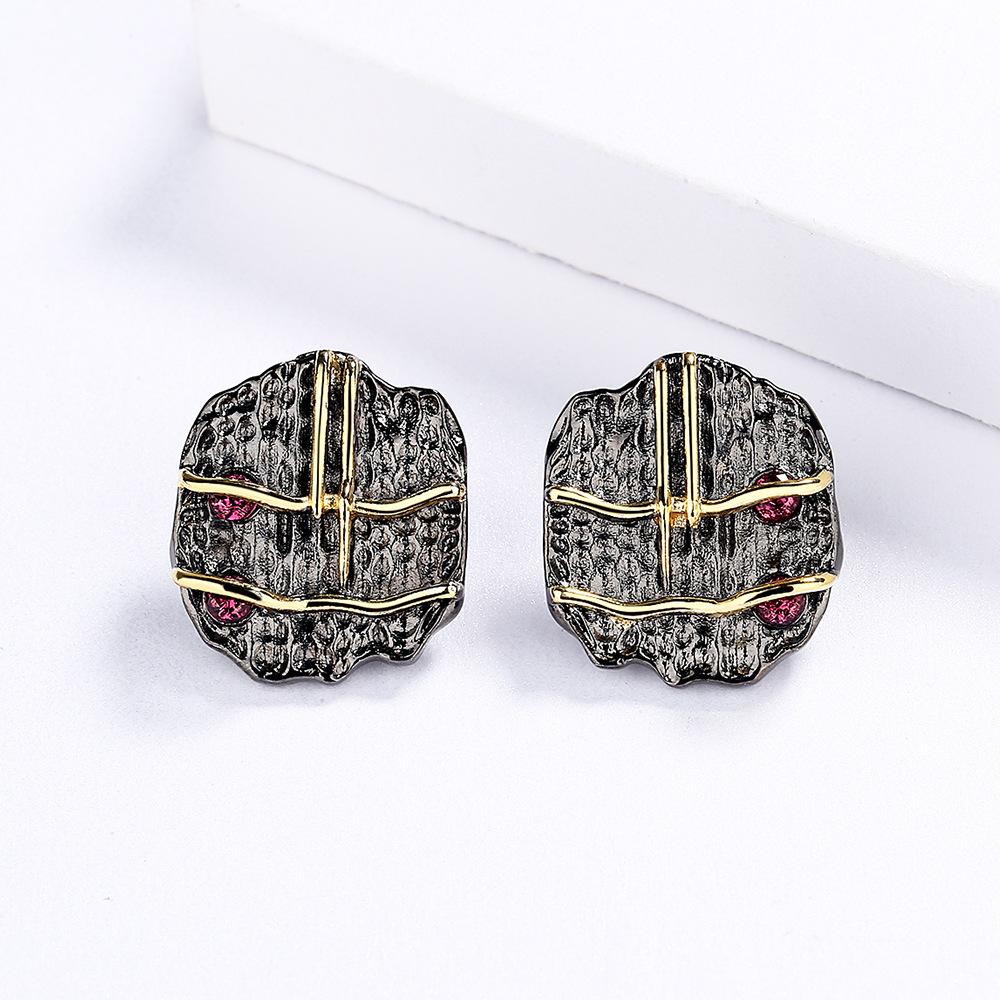 High Quality Ethnic Style Pomegranate Ruby Modern Earring  Silver Women's Jewelry Creative Black Gold Two-tone Earring