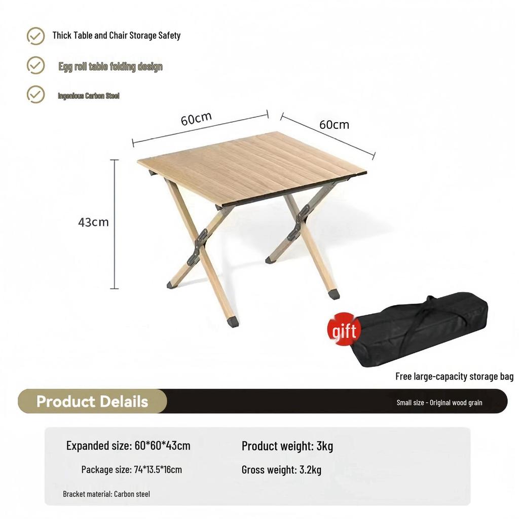 Portable Carbon Steel Roll-Up Camping Table - Foldable BBQ Picnic Dining Table with X-Shaped Legs