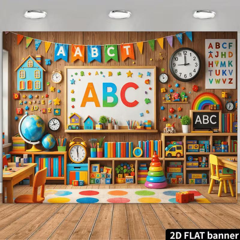 

2D Educational ABC Classroom Backdrop for Kindergarten Photoshoot 47.2x31.5inch/120*80cm