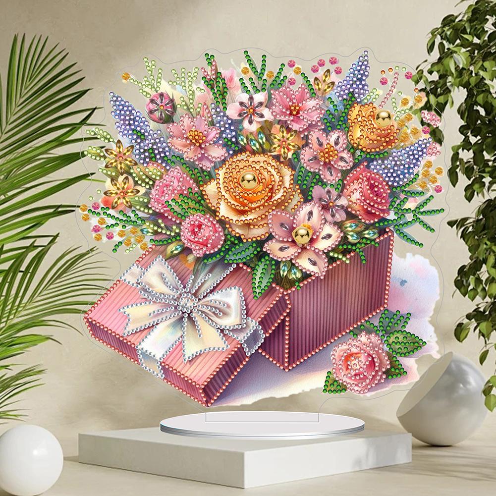 Flower Special Shaped Desktop Diamond Art Kits Colorful Diamond Painting Desktop Ornaments Kit for Home Office Desktop Decor