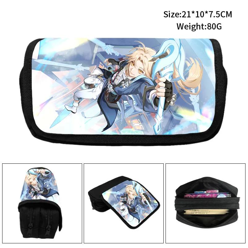 Honkai Star Rail Pencil Bags Large Capacity Zipper Canvas Pencil Cases Silver Wolf Luocha Pom-Pom School Supplies Stationery