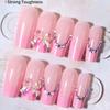 24pcs Square Pink French Manicure Fake Nails, Press On Nails,Nail Stickers, 3D Bow And Design, Acrylic Material, Women And Girls Nail Art Supplies