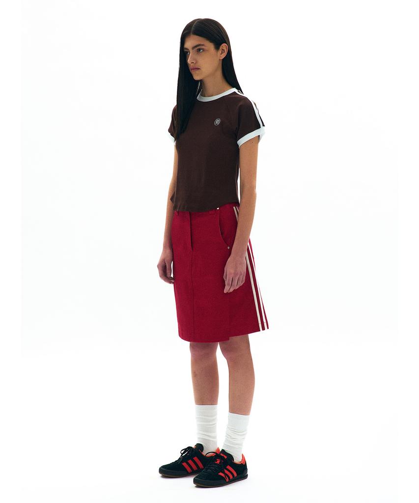 PARTIMENTO WOMEN College Striped Ringer Tee_Brown