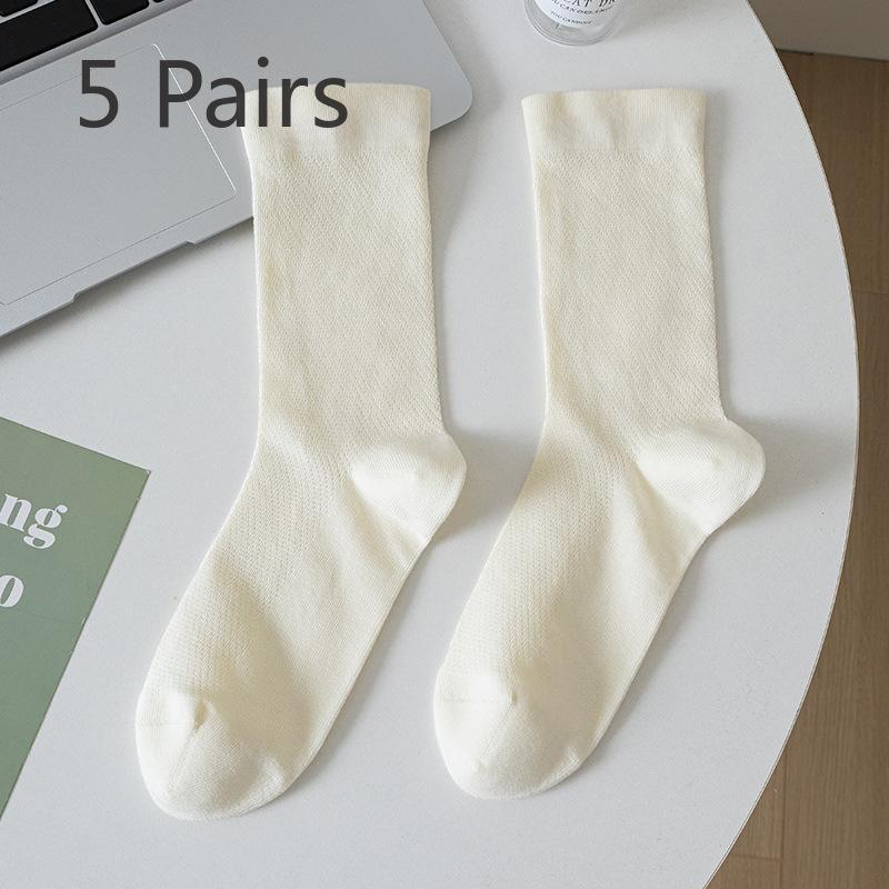 

5 пар белых носков, женские летние тонкие хлопковые носки до середины икры, сетчатые, дышащие, с приятным ароматом, антибактериальные, против запаха, ежемесячные чулки 5 pairs молочный белый