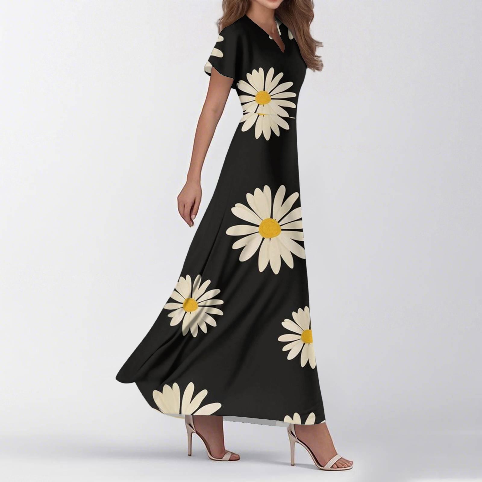 

Женские летние повседневные модные платья с принтом, платья с V-образным вырезом и коротким рукавом XXL чёрный