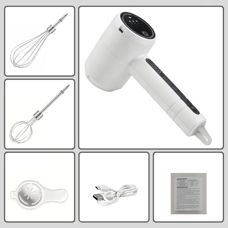 

1Pcs Electric Whisk Stirrer Milk Frother Food Processor Portable 3-Speed Whisk Cake Baking Kitchen Tools білий