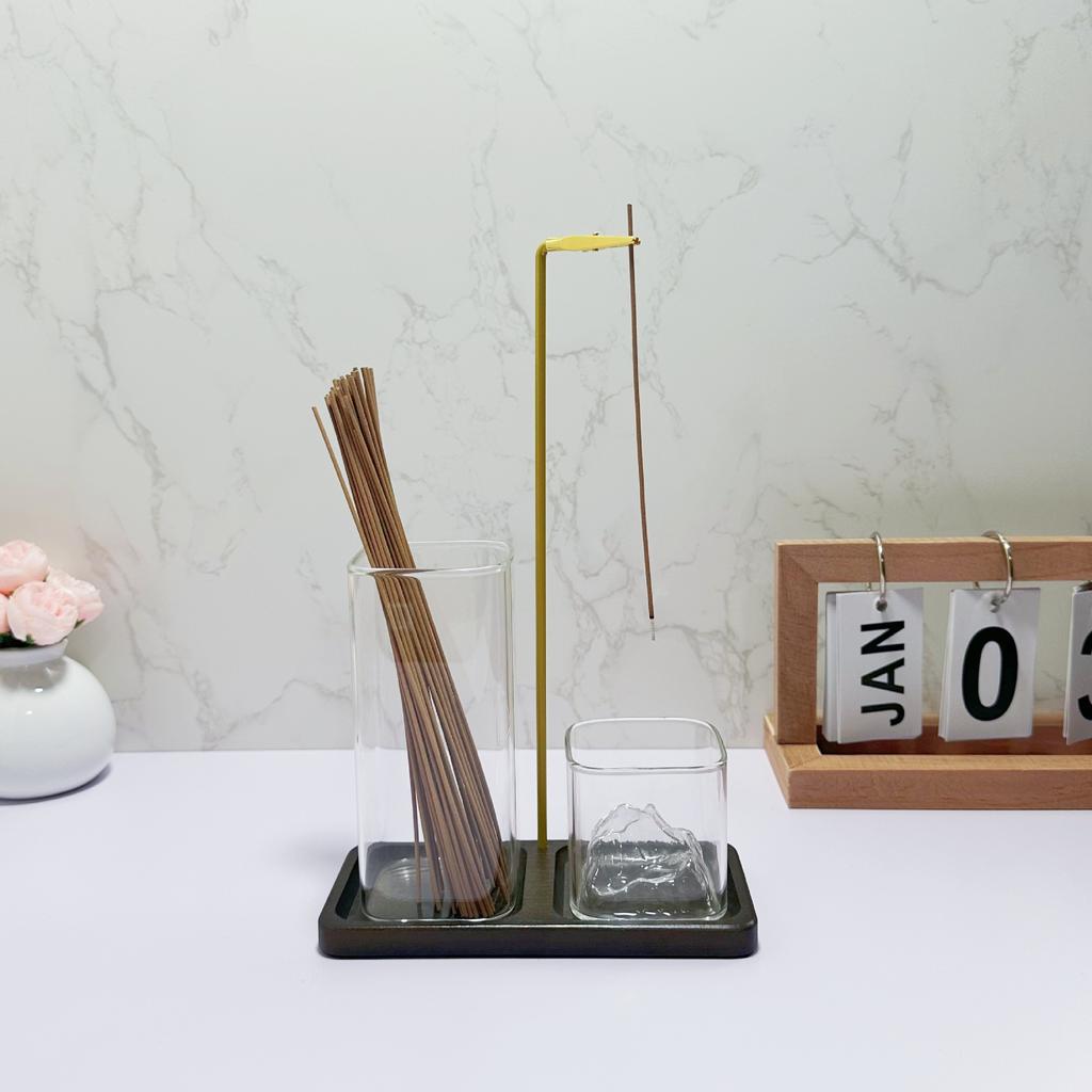 Uchwyt na kadzidło 2 w 1 na patyczki, popielniczka ze szkła i organizer na patyczki do medytacji, jogi