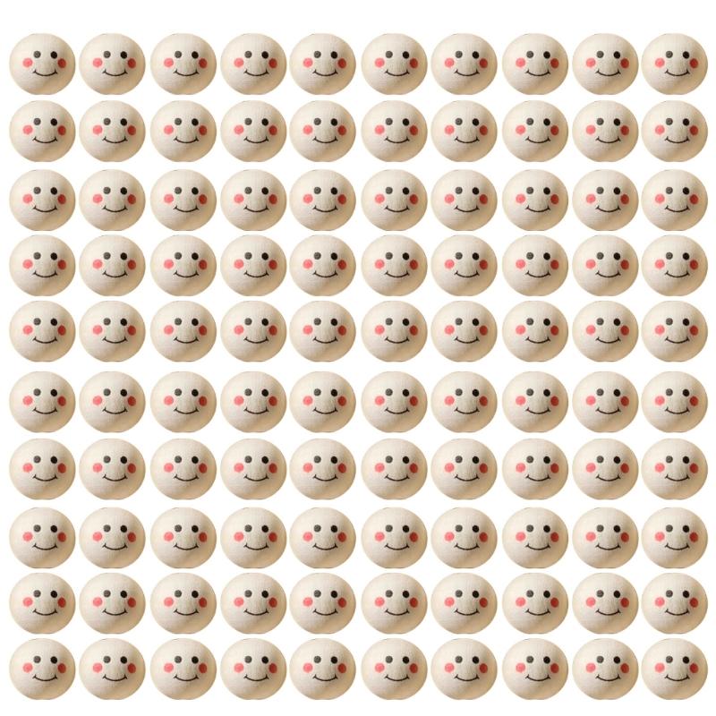 100pcs Wood Balls with Hole 20mm Smiling Face Head Ball Natural Wood Craft Bead for DIY Jewelry Making Macrames Handmade