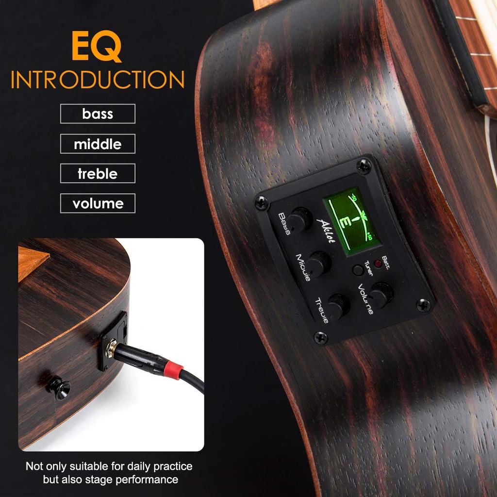 AKLOT Bass 30 Inch Ukulele Bass EADG Soft Case Strap Pick Included Ukulele, (Ebony Brown)