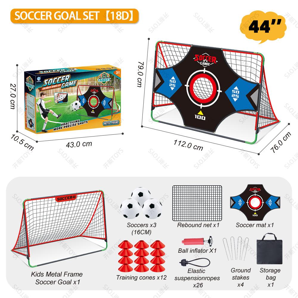 Kids Foldable Soccer Goal Set Portable Basketball Toy Indoor Outdoor Sports Gift Blue 2-in-1