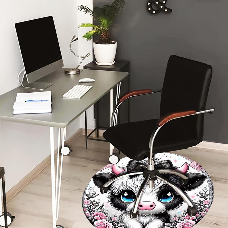 

1pc Office Carpet Chair Mats Cute Cow with Bow and Flowers Perfect for Decorating Office Chairs, Living Rooms, Or Bedrooms.YDT068 80cm by 80cm