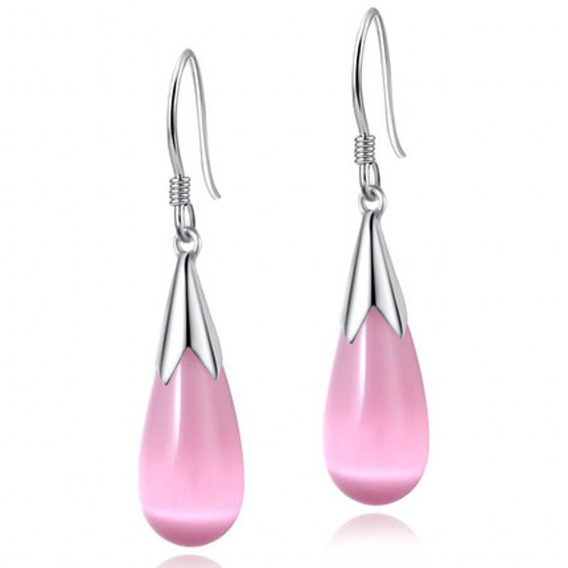 Water Drop Cat's Eye Dangle Earrings - Fashionable Long Korean Style Jewelry.