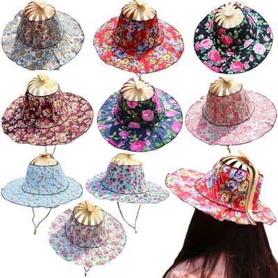 Womens Floral Pattern Fashionable Sunshade Hat Summer Adjustable Outdoor Bamboo Travel Fan Hat Foldable 9 Styles
