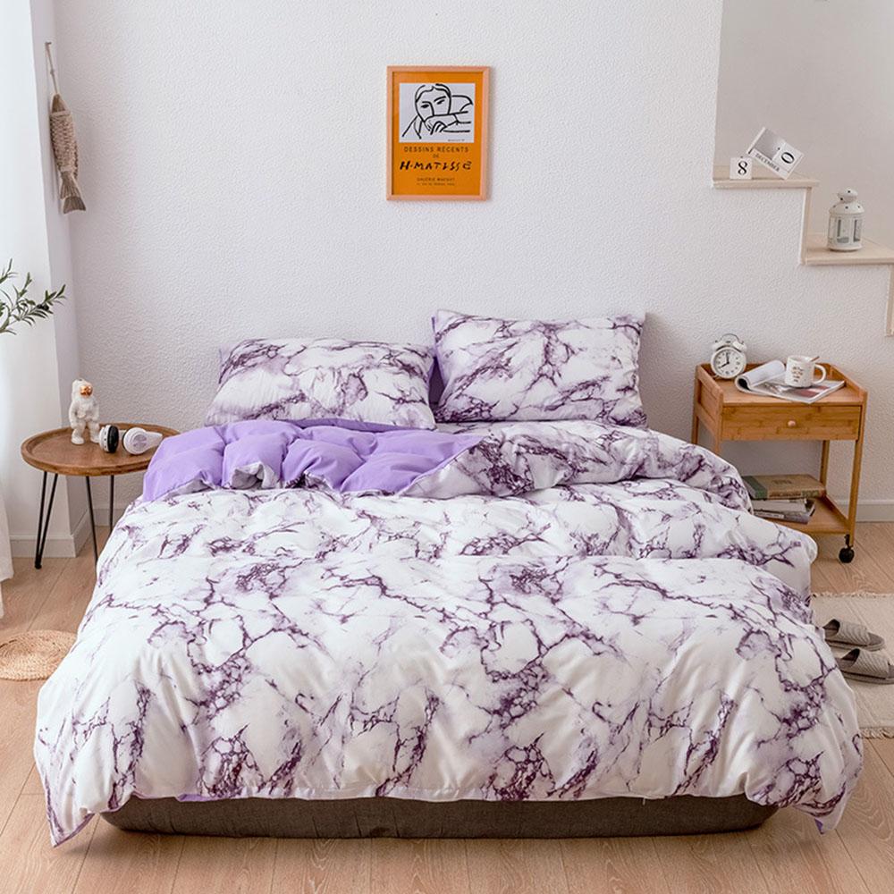 Nordic White Marble Pattern Printed Duvet Cover Set 200 x 200 With Pillowcase 2/3pcs Bedclothes Double Queen King Size Bed Linen