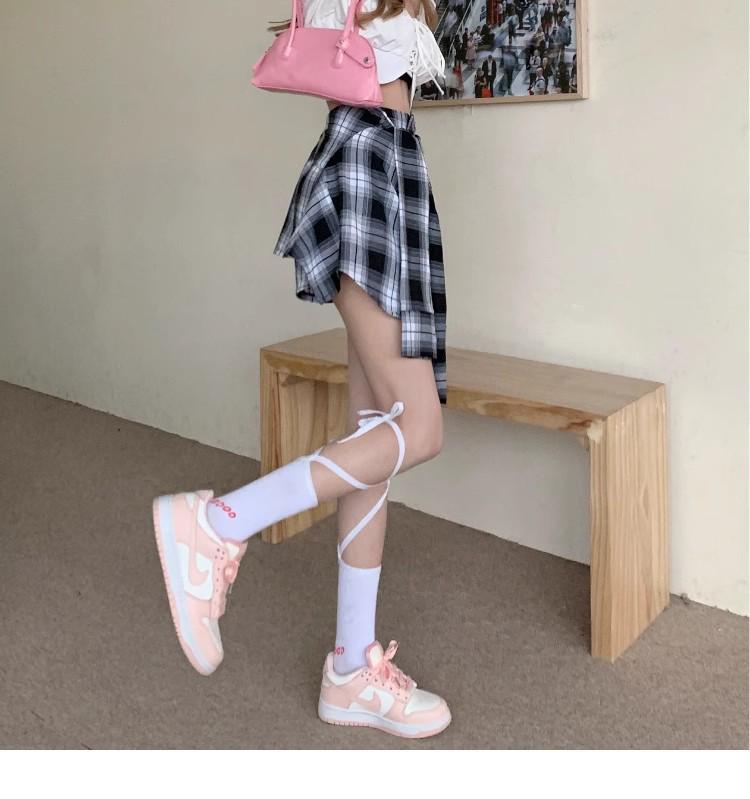 Women's 2025 Black Plaid A-Line Skort with Irregular Two-Piece Design