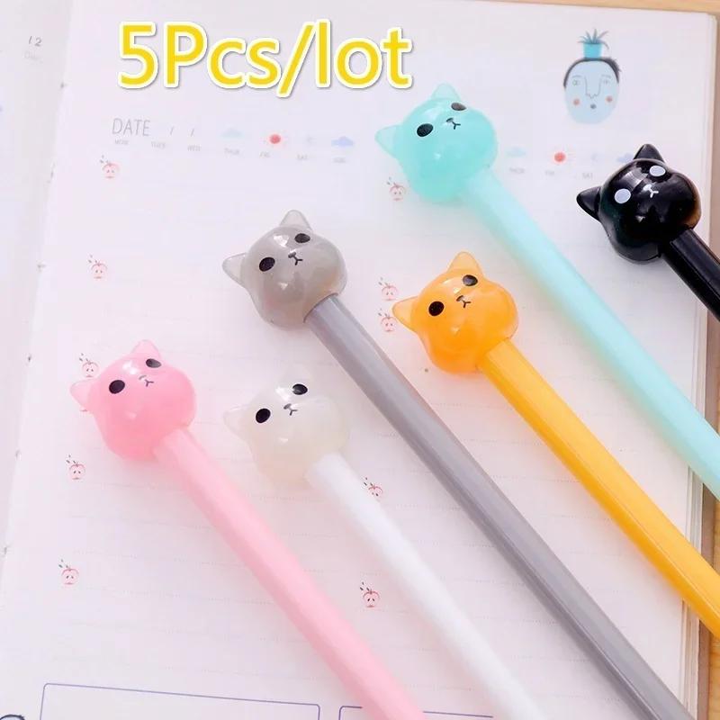 5 Pcs Set Cute Kawaii Neutral Cat Gel Pen Office Writing Supplies Gifts Color Random Korean Stationery Back To School