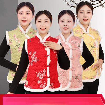 Gilet floreale vintage da donna ispessito con fodera in pile per il calore invernale