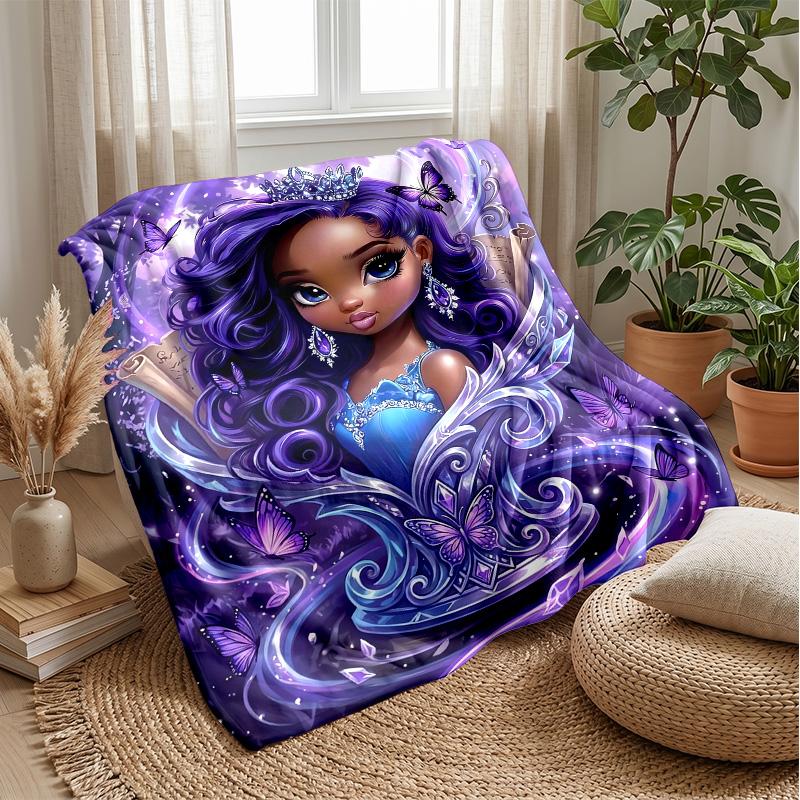Purple Butterflies and Roses Theme Blanket Lightweight Warm Flannel Blanket Decorative Throw Blanket for Home Decoration
