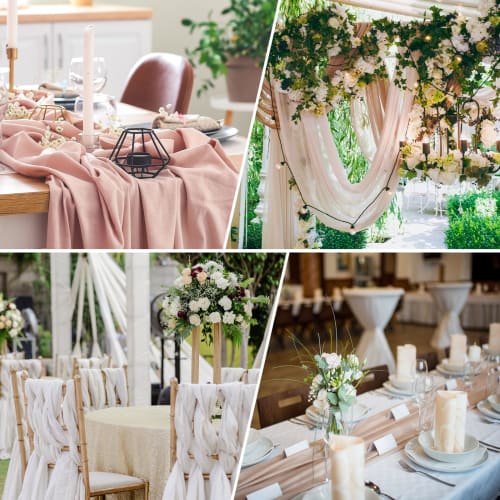 Uxcell Chiffon Table Runner, 3M, 72 X 305 Cm, Rustic Gauze Tablecloth, Sheer Wedding Table Runner for Weddings, Bridal Parties, Table Decorations, Pur
