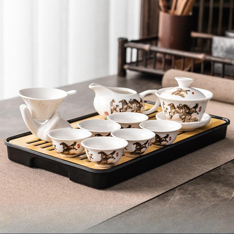 Kung Fu Tea Set Home Simple Living Room Set of Ceramic Covered Bowl Tea Cup Tray Water Storage Tea Tray Diamine Plate
