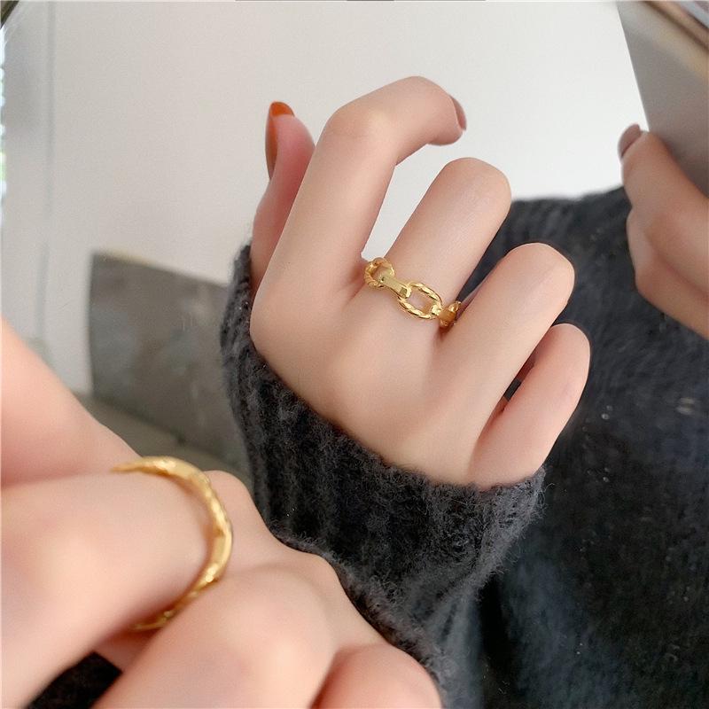 18K Gold-Plated Titanium Steel Twist Chain Ring - Trendy European Style for Women