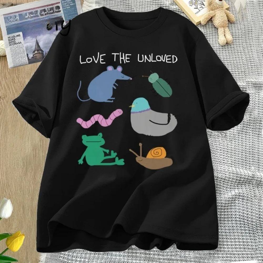 Love The Unloved Womens TShirt Funny Animals Pigeon Mouse Frog TShirt Loose Unisex Short Sleeve TShirt TShirt Streetwear S