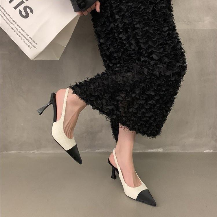 2025 New Summer Pointed Small Fragrant Wind Pointed Thin Heel High Heels French High Heel Bag Head Empty Sandals Women