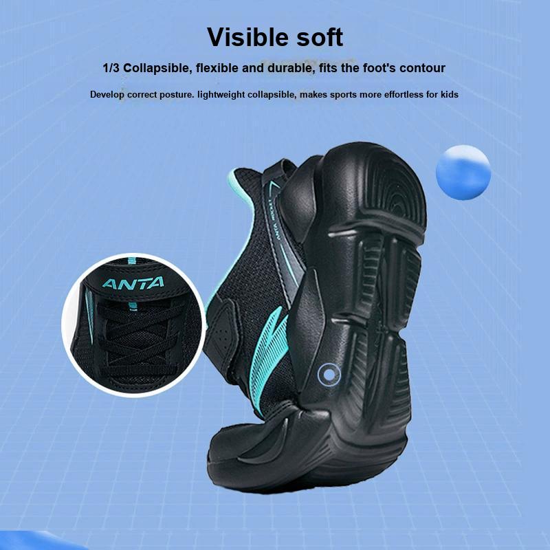 Anta Comfortable Non-Slip Shock Absorbing Wear-Resistant Breathable Lightweight Low-Top Running Shoes Kids sneaker Black Green A312225567H-3