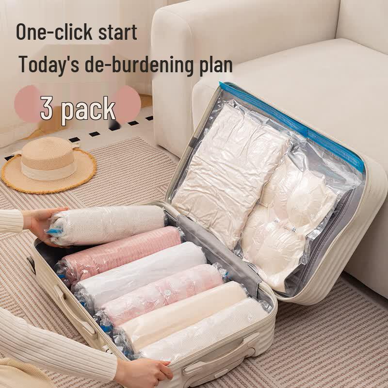 Travel Hand-Roll Vacuum Compression Storage Bags