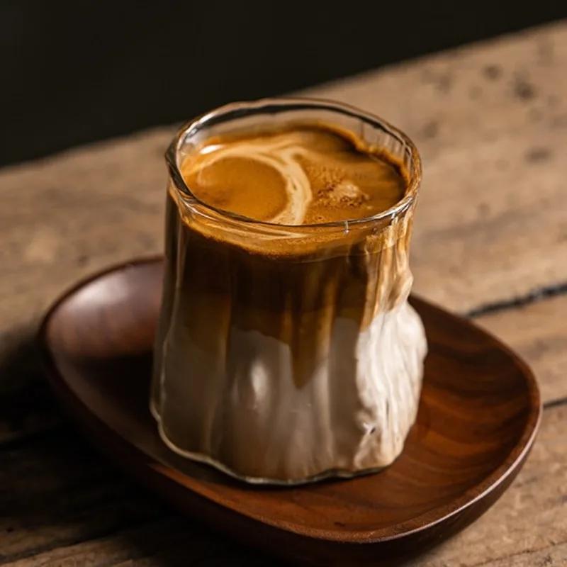Iced American Coffee Cup, Borosilicate Glass Transparent Heat-resistant Single-layer Cup, Milk Coffee Cup Bark Pattern Glass
