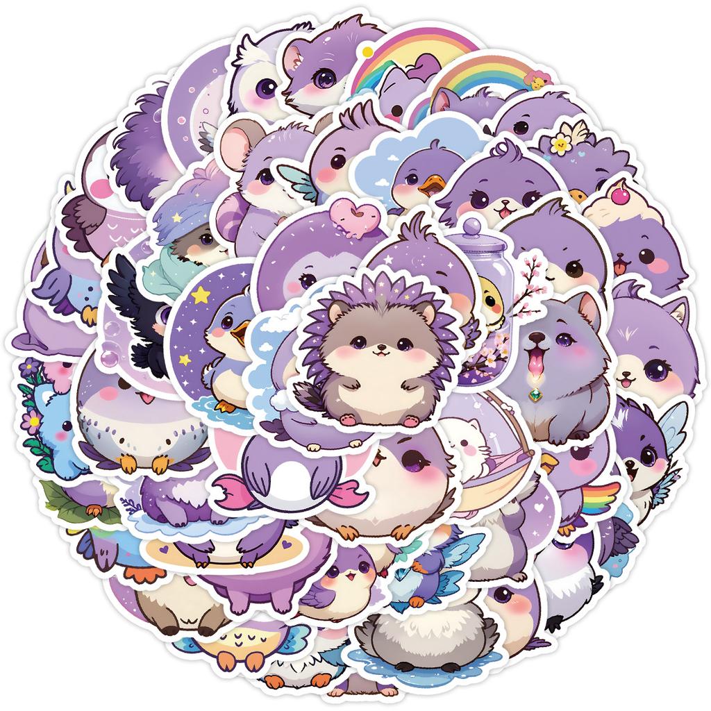 50 Purple Animal Graffiti Stickers Water Cup Computer Skateboard Waterproof Decorative Stickers DIY Stationery Stickers