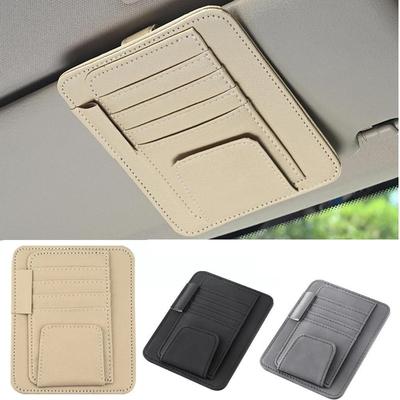 Car Sun Visor Organizer Multi-Pocket Leather Sunglasses Holder Storage Card Holder Card IC Glasses Clip Sunshade Bag