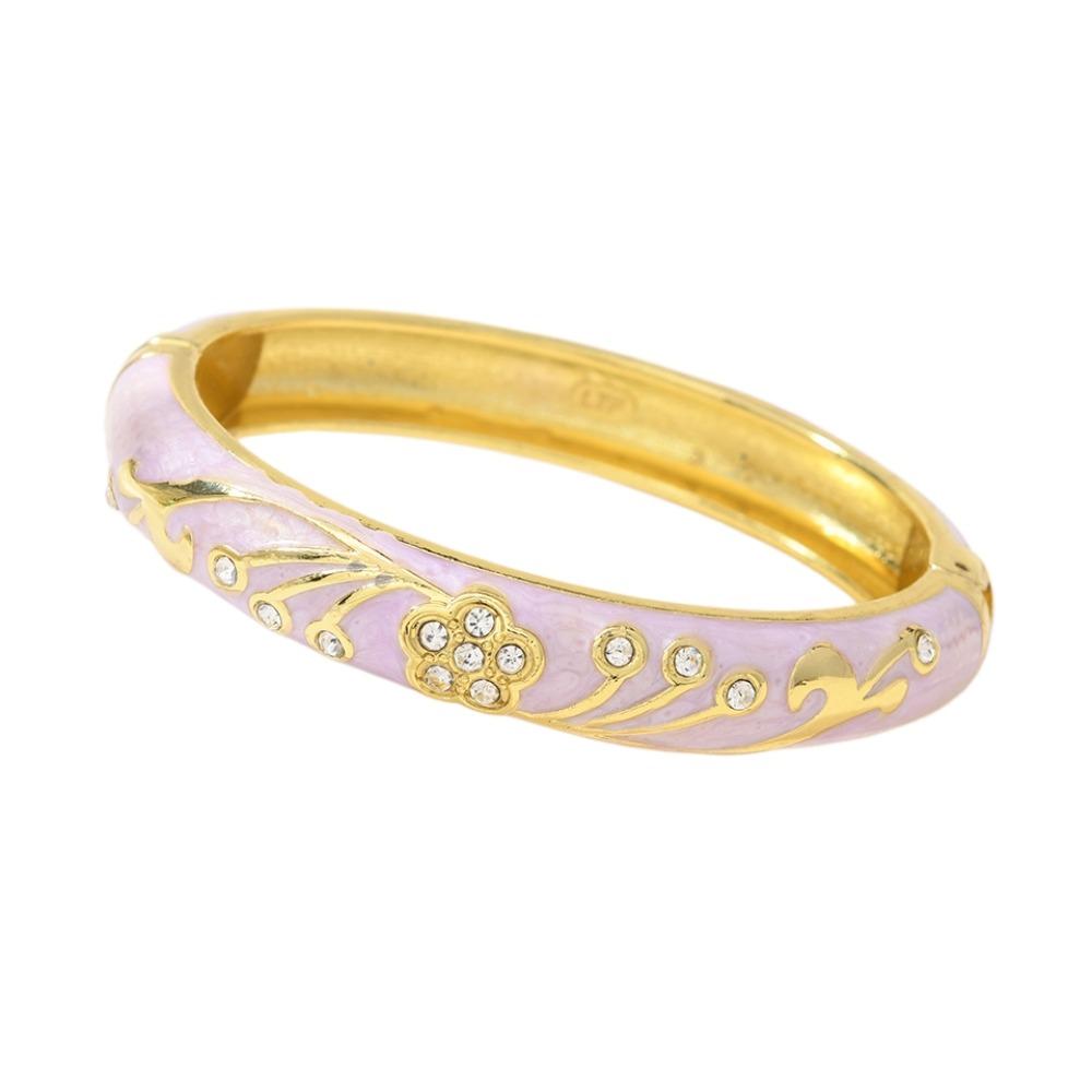 

Enamel Floral Flower Crystal Bangle Traditional Women s Hand Bracelet Jewelry Gifts фиолетовый