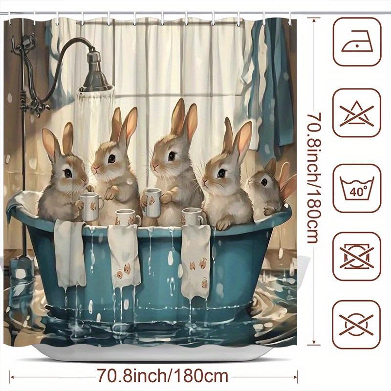 Cute Cartoon Bunny Family Shower Curtain for Bathroom Decor Waterproof Polyester Shower Curtain Liner Kids Animal Shower Wall De