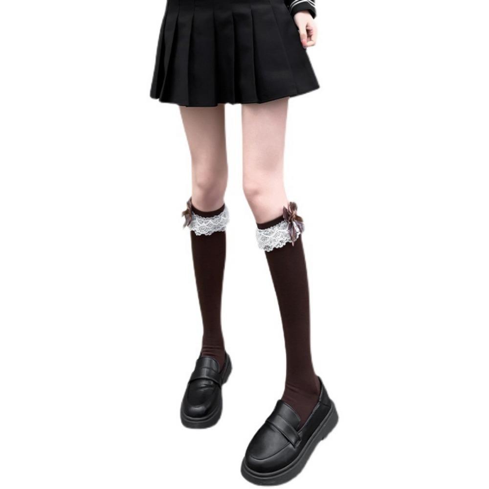 JK Hottie Lolita Socks Lace Calf Socks Lolita Medium Long Bow Cotton Socks Spring Autumn Winter