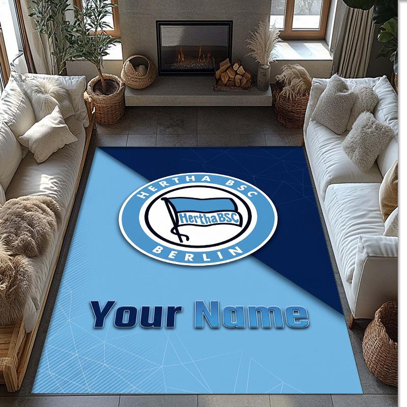 Hertha Bsc Printed Crystal Velvet Rug Non‑Slip Crystal Velvet Carpet For Sofa Bedroom Indoor Home Decoration