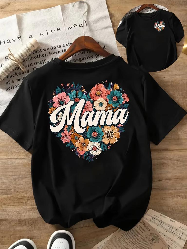 Unisex Mama Graphic Tshirt Mothers Day Gift Short Sleeve Crew Neck Tee Floral Animal Heart Print Casual Daily Tops