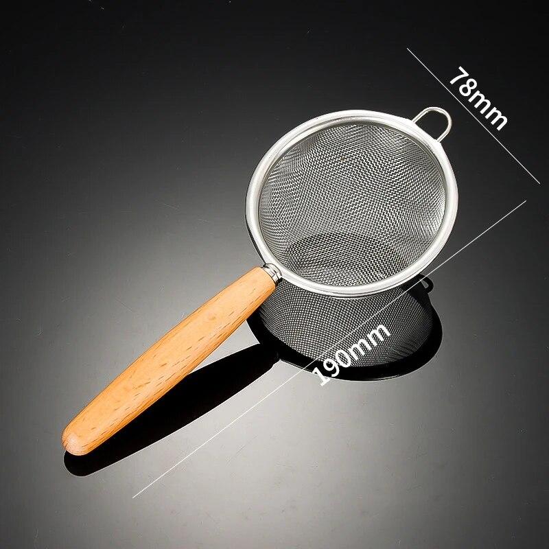 1pc 304 Stainless Steel Mesh Filter Spoon with Wooden Handle Flour Filter Spoon Household Kitchen Fried Food Filter Oil