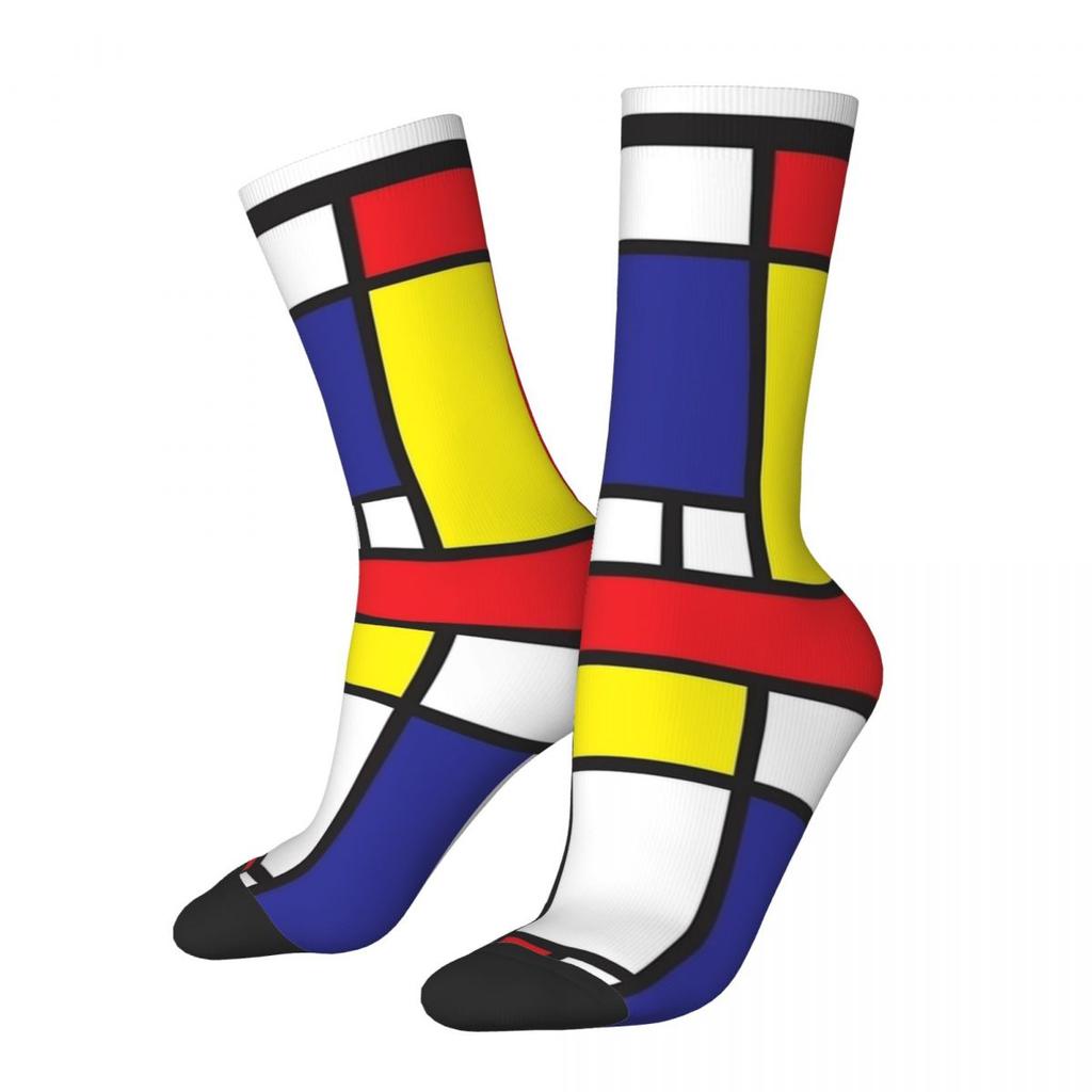 Piet Mondrian Socken Abstrakte Geometrische Kunst Rot Blau Gelb Rechtecke Strümpfe Herren Radsocken Herbst Antibakterielle Socken