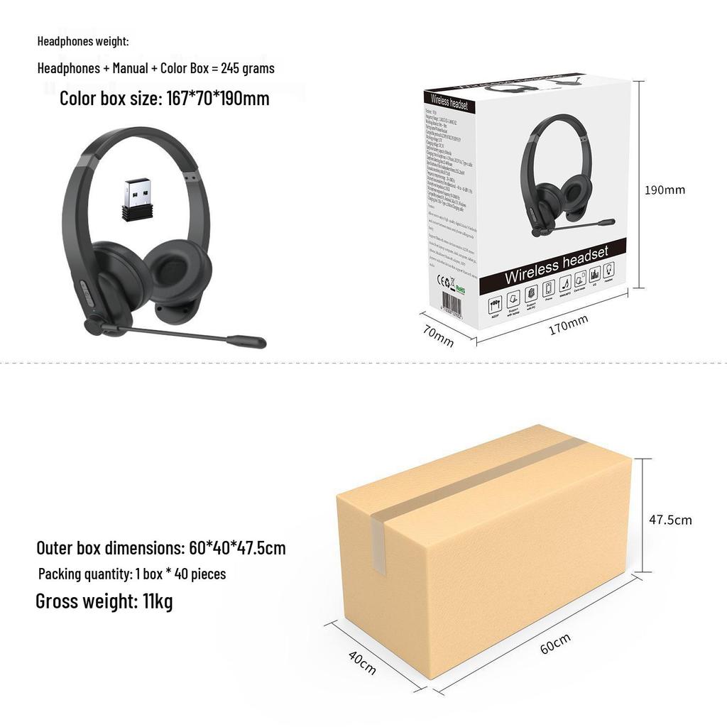 Wireless Bluetooth 2.4G Gaming Headset with ENC Noise Cancelling Mic, Low Latency for Computer, TV, Aviation, and Customer Service