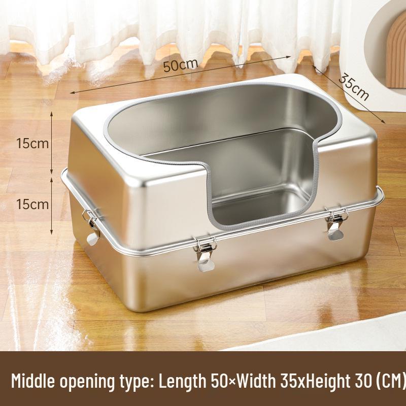 Stainless Steel Anti-Splash Cat Litter Box - High and Thickened Design