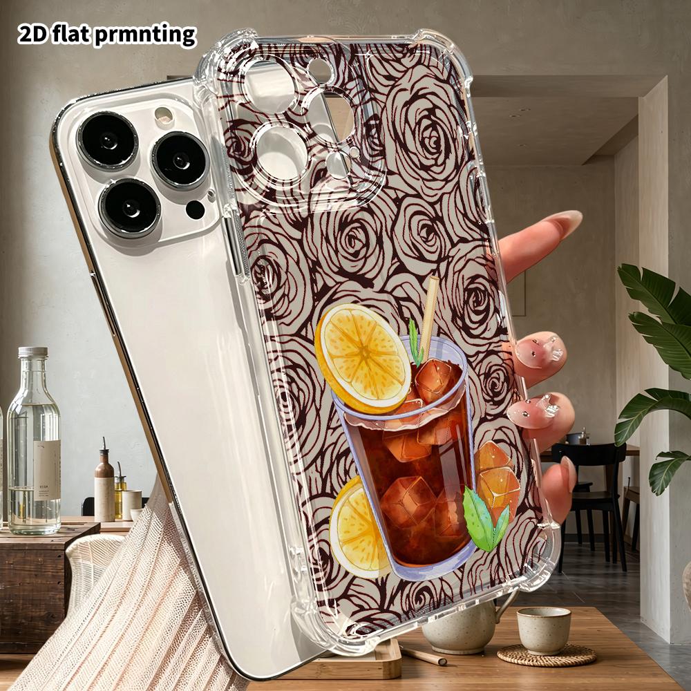 Phone Case: 2D flat design, fits iPhone 18 17 16 15 14 13Pro, transparent four-corner protection, lemon soda, Christmas and Halloween gifts