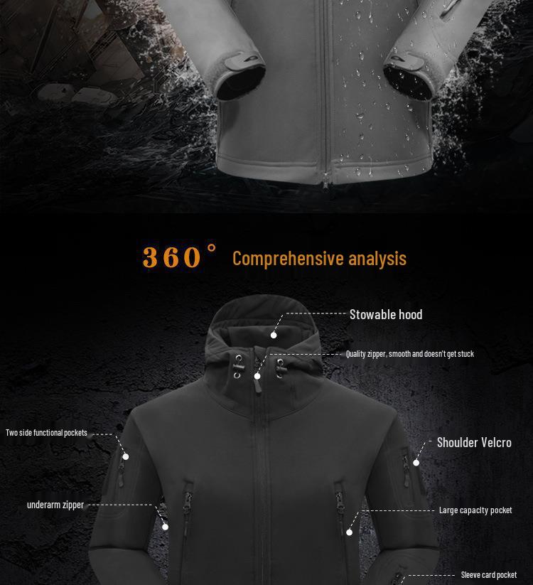 Men's Military Tactical Windbreaker Set: Waterproof, Warm, Outdoor Softshell Jacket with Plus Velvet for Mountaineering.