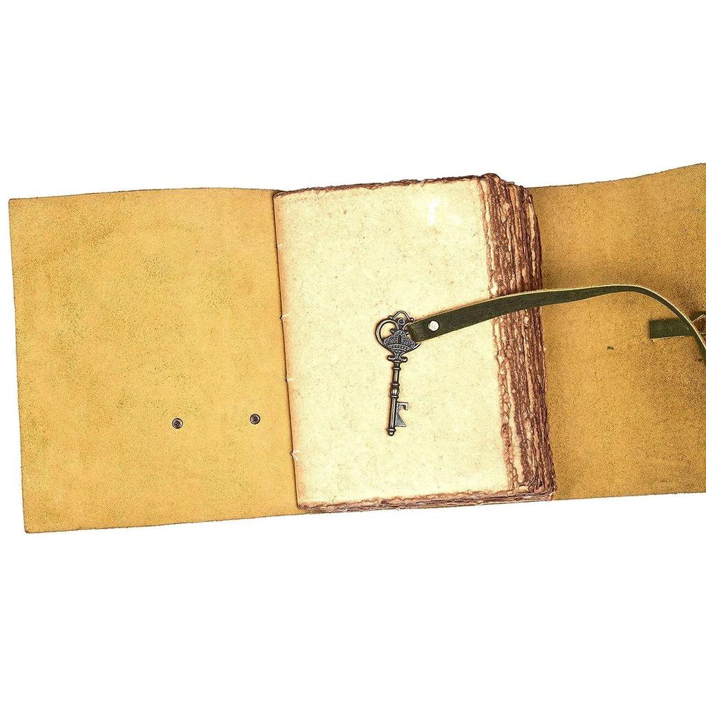 Vintage Handmade Leather Diary with Antique Key Closure  (A5) - 200 Handmade Deckle Edge Pages - Black Color