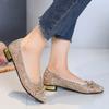Fashion Bowtie Mesh Decor Low Heel Pumps Women Fashion Shiny Sequin Pointed Toe Banquet Dress Shoes Summer Comfort Breathable Loafers